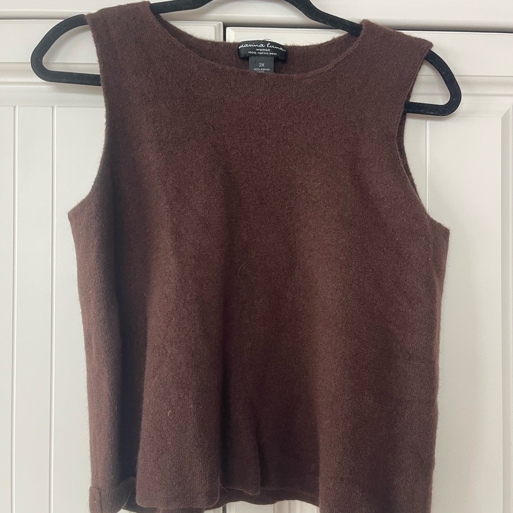 Marina Luna Chocolate Brown Sweater Top 100% WOOL
